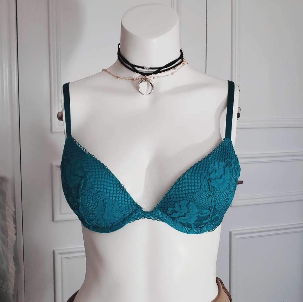 La Senza Lightly Lined Vibrant Blue/Teal Plunge "Obsession" Bra- 32B